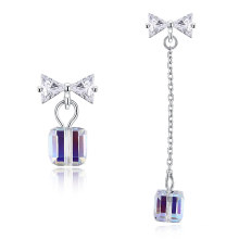 925 Sterling Silver Square Shaped Crystal Pendant Irregular Earrings